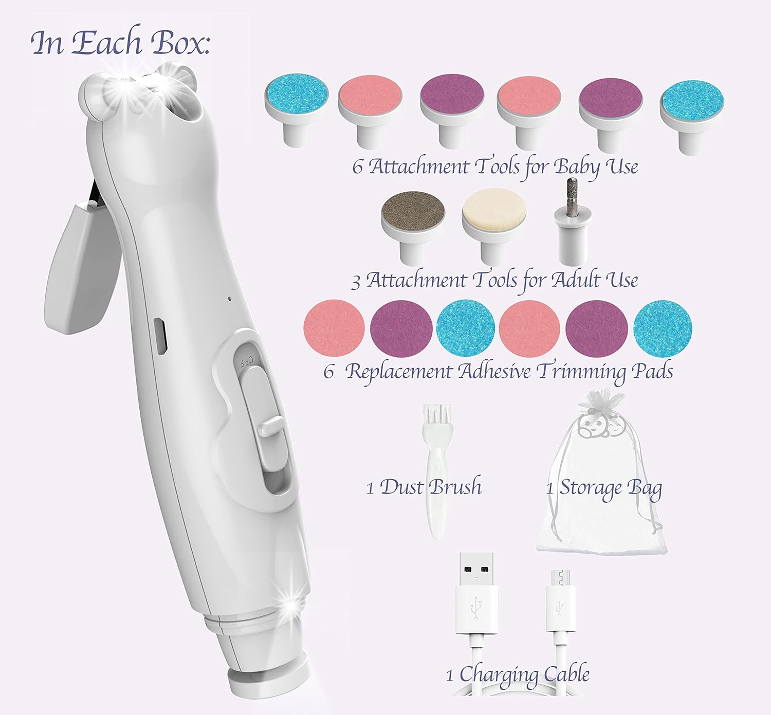 Baby Nail Clippers 20 in 1 by Royal Angels Baby | Safe Electric Baby Nail Trimmer, Baby Nail File Kit, Additional Replacement Heads, Newborn Toddler Toes and Fingernails, Trim and Polish (Blue) - Image 4